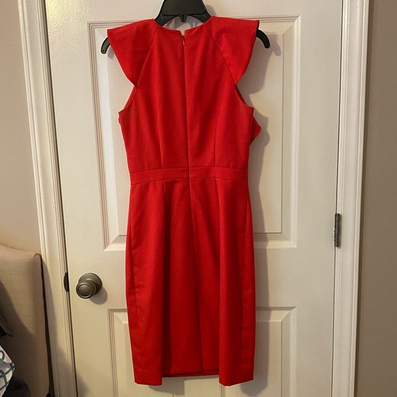 Red J Crew Dress with Flutter Sleeves - Picture 4 of 4